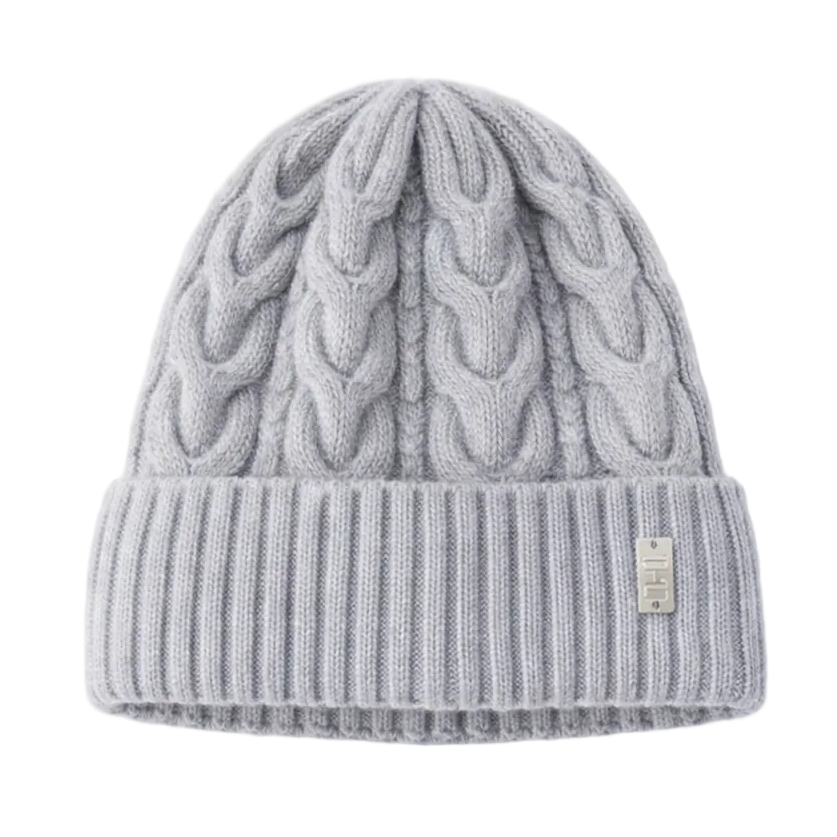 WS - Cable wool knitted beanie -grey tania hird designs