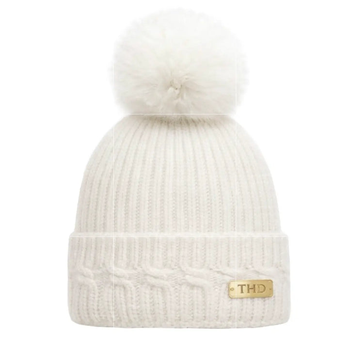 WS - 60 % Angora Beanie - Off White & luxe Pom pom - Tania Hird Designs