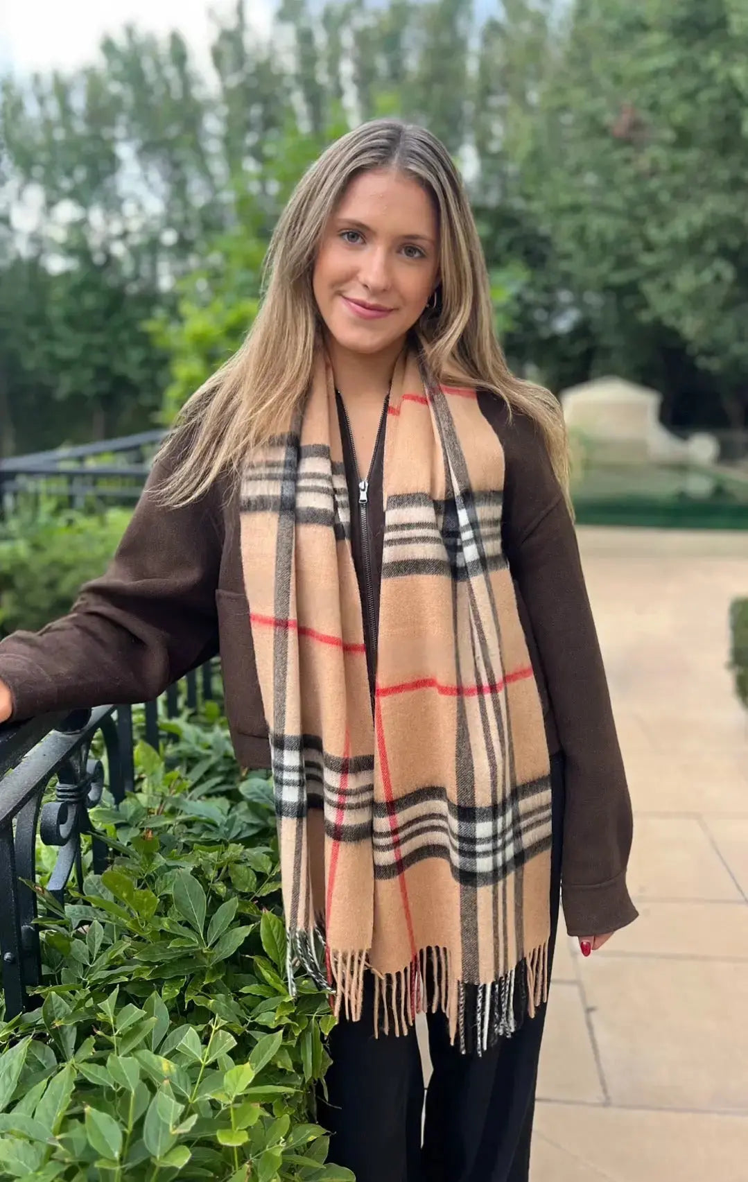 Kensington 100% Wool Check Scarf- Camel Tania Hird Designs