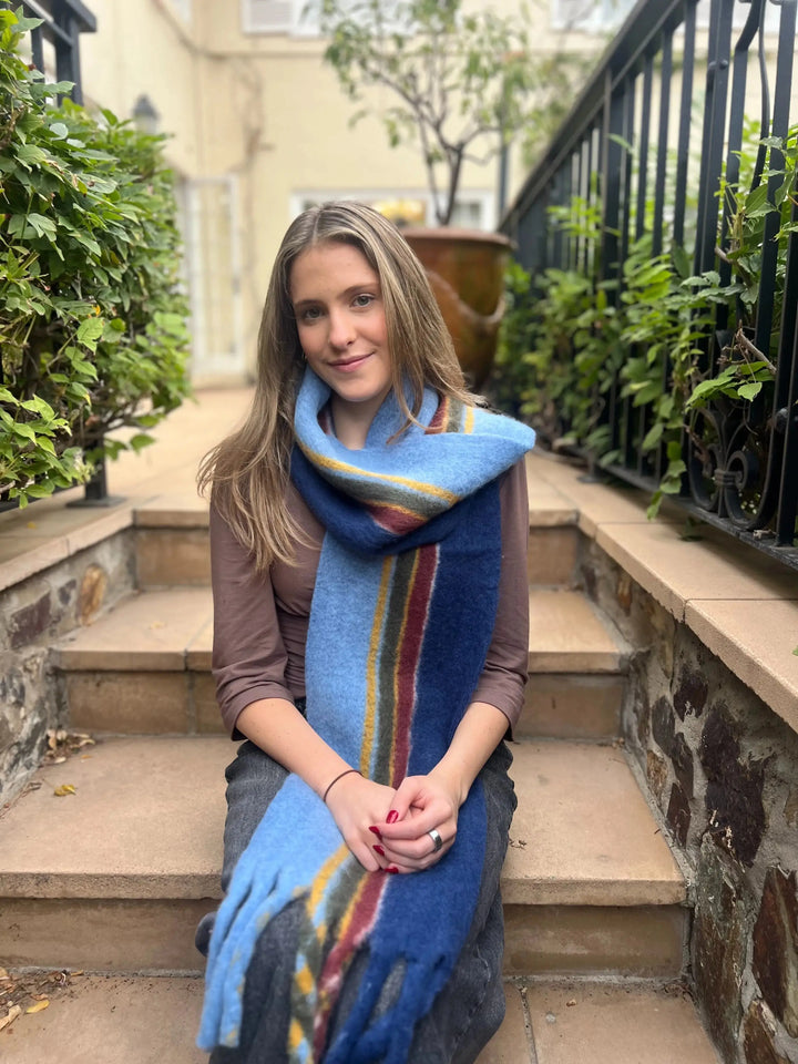 WS Cuddly Woolblend Scarf - Blues, Red,Yellow Tania Hird Designs