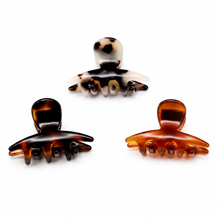 WS - 3 Set Small Acetate Hair Claws - Tortoise