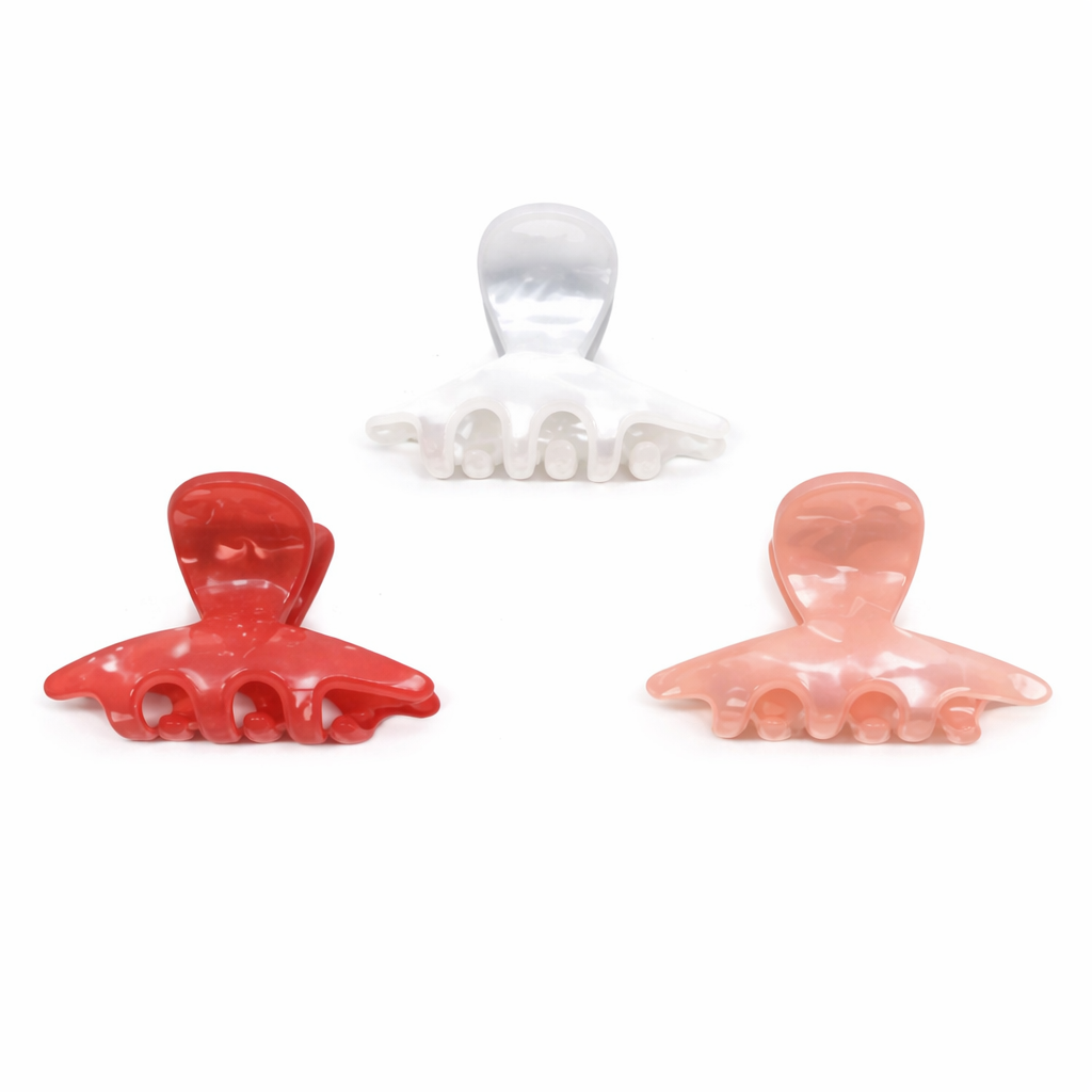 WS - 3 Set Small Acetate Hair Claws - Watermelon Pearl