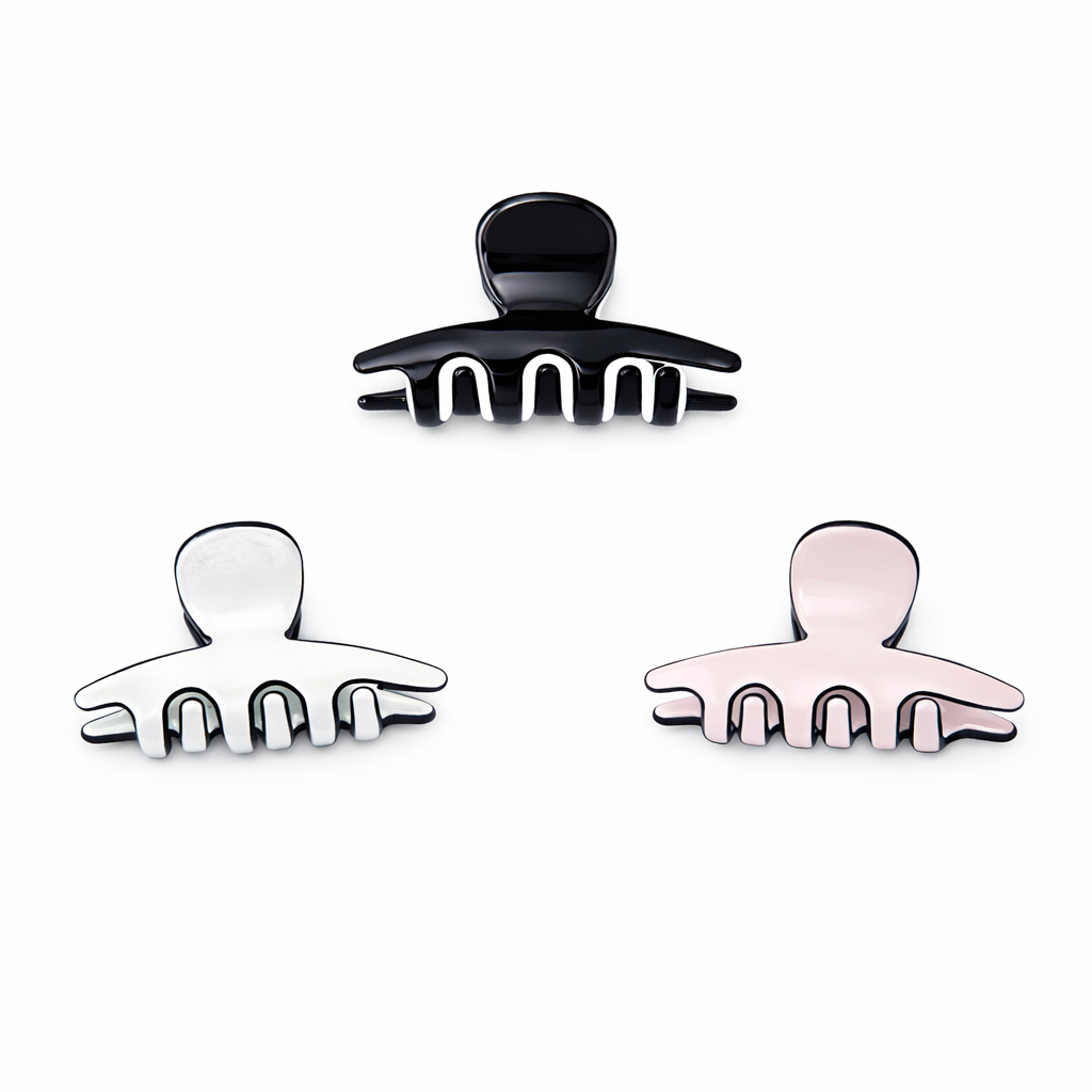 WS - 3 Set Small Acetate Hair Claws - Chanel Pink