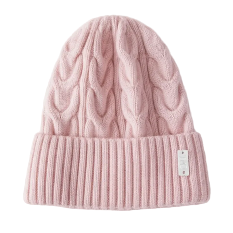 WS- Cable wool knitted beanie -pink tania hird designs