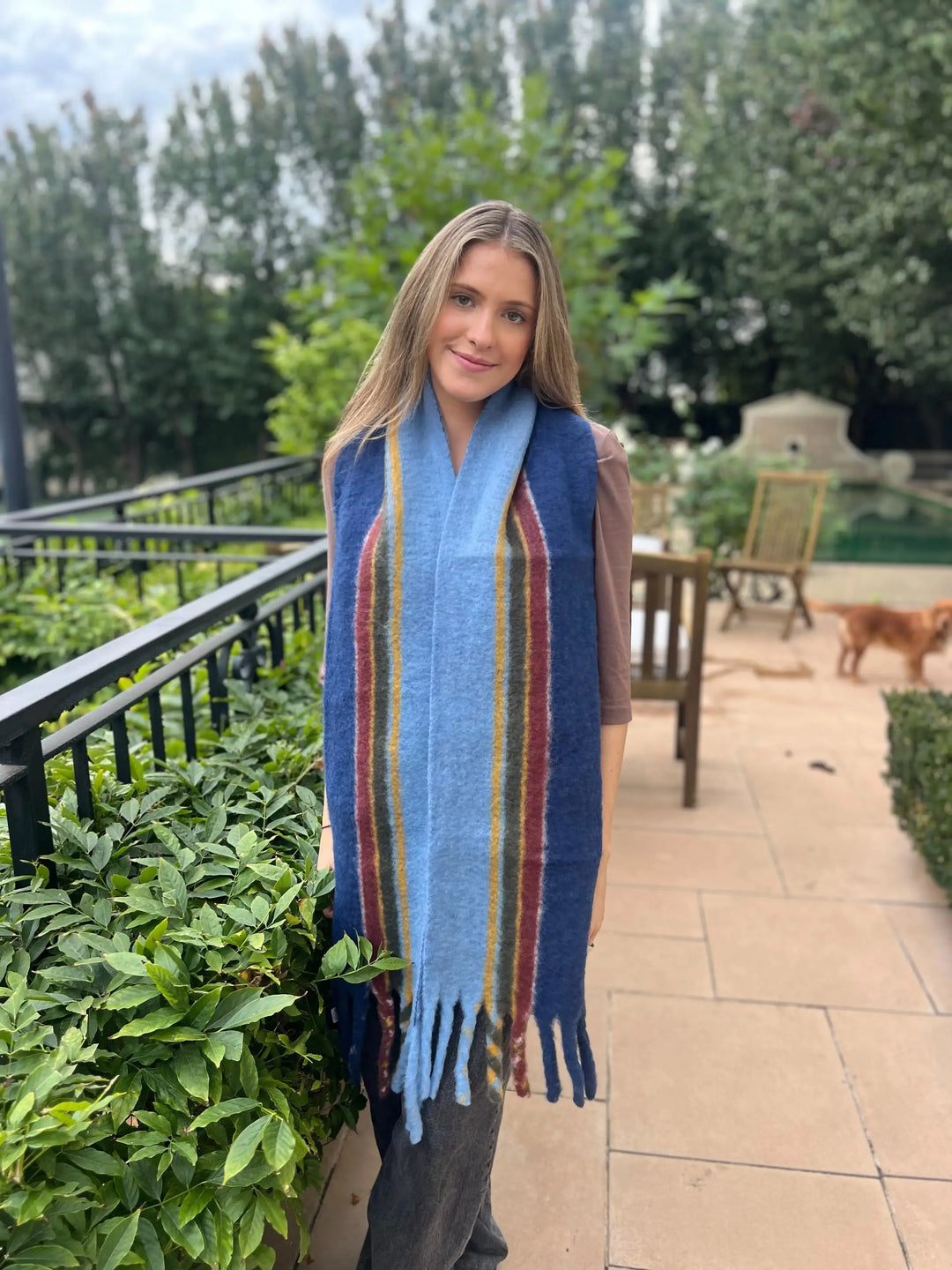 WS Cuddly Woolblend Scarf - Blues, Red,Yellow Tania Hird Designs