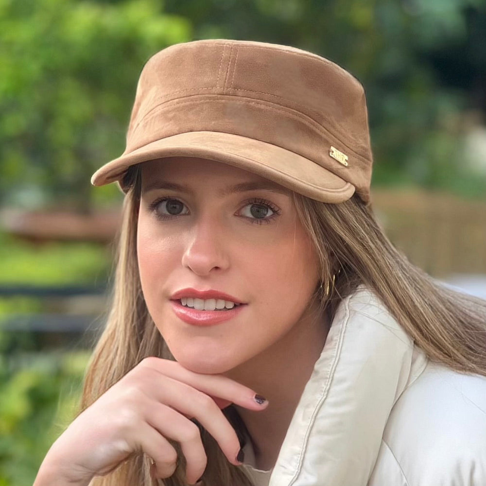 Vegan Suede Cadet Cap M in Camel Tania Hird Designs