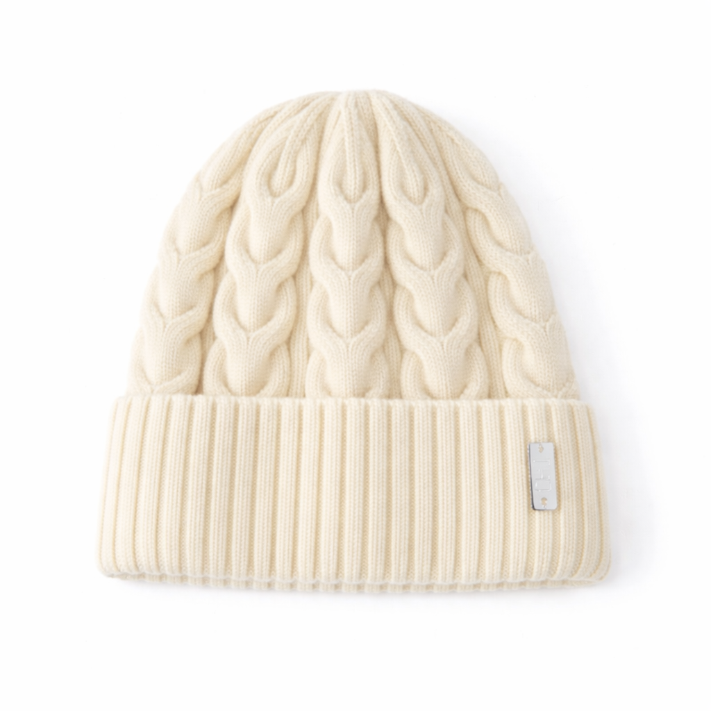 WS Cable Wool Knitted Beanie - Off White