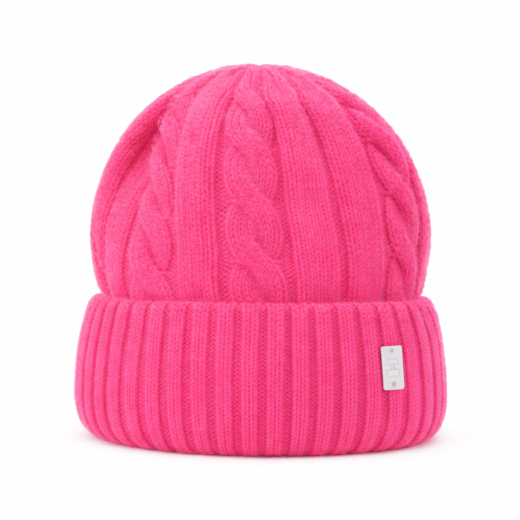 Cable Angora Blend Beanie in Barbie Pink Tania Hird Designs