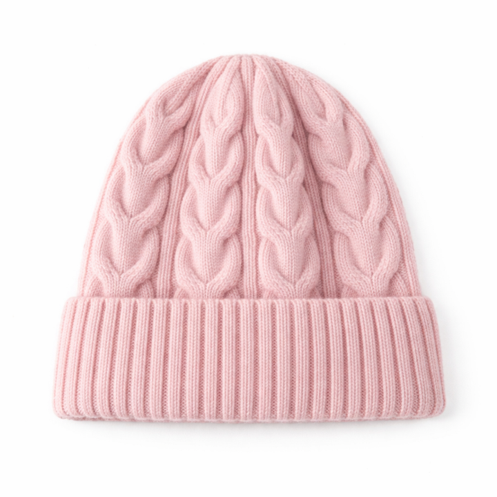 Cable wool knitted beanie -pink