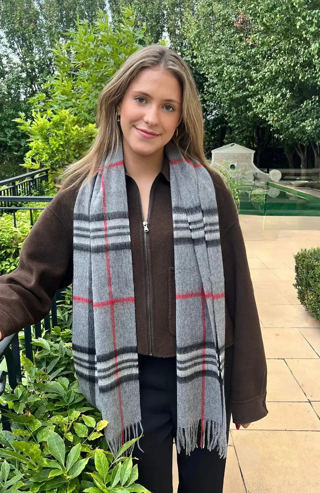 Kensington 100% Wool Check Scarf- grey Tania Hird Designs