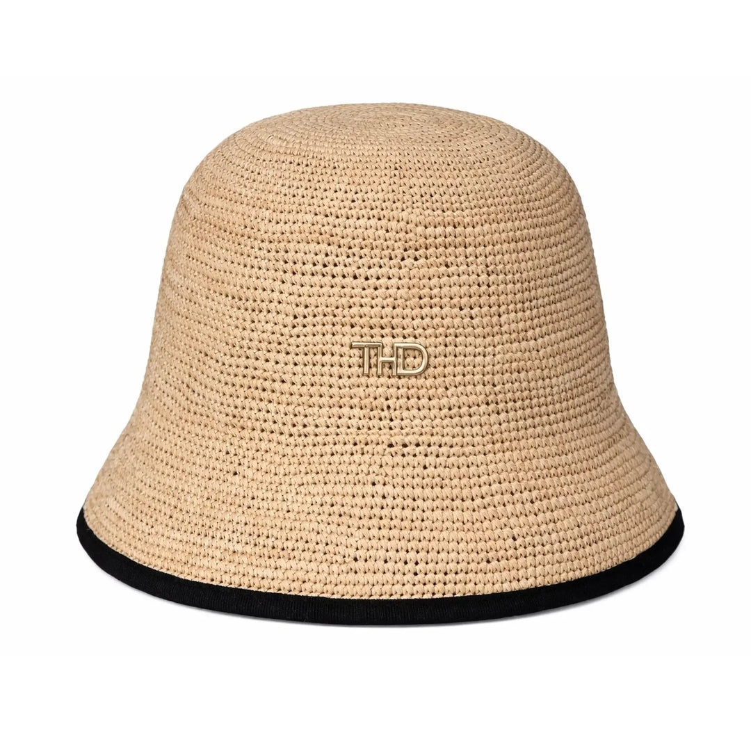 WS Alice Raffia Cloche Sunhat - Natural & Blk Trim Tania Hird Designs