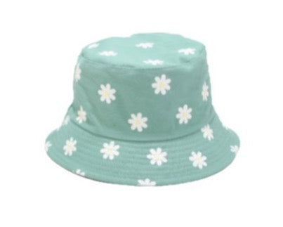 Bucket Hat - reversible in Green daisy/Green