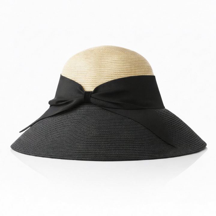 Premium Foldable Fisherman Hat with Bow in Black & Natural