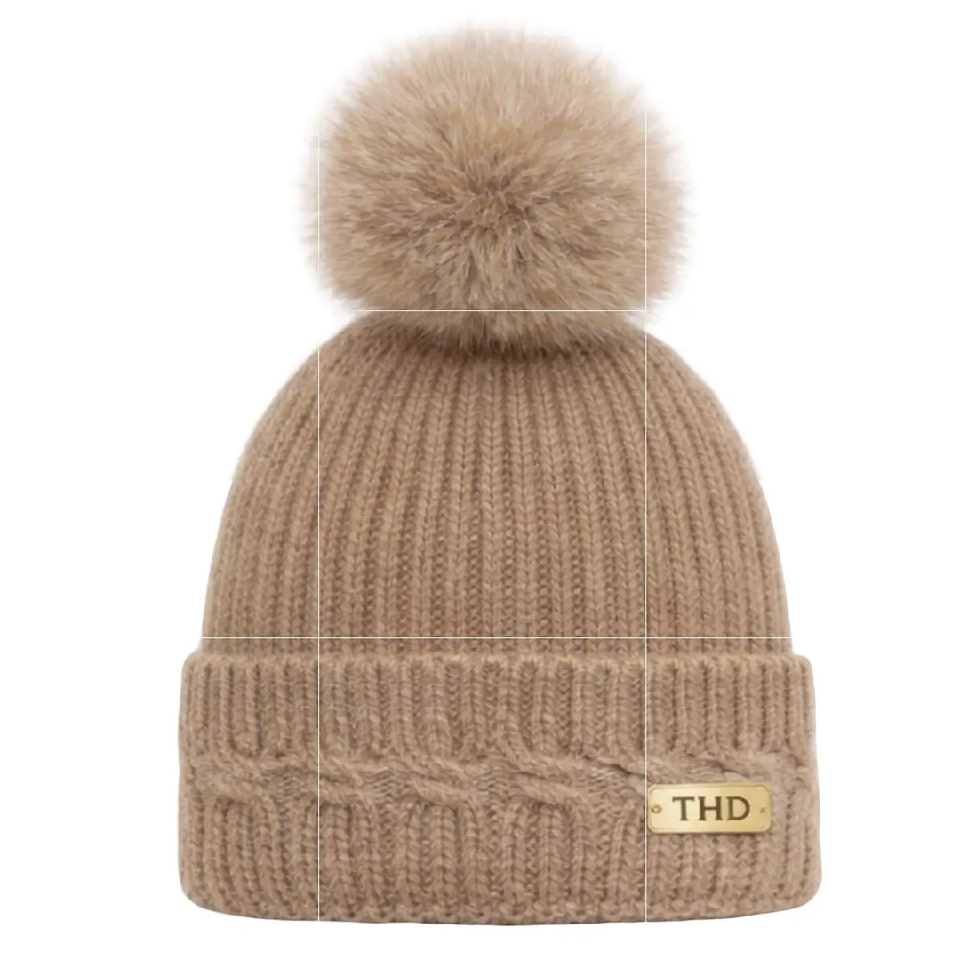 WS - 60 % Angora Beanie in Camel with Luxe Pom Pom - Tania Hird Designs
