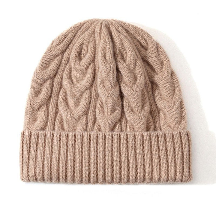 Cable wool knitted beanie -Light Fawn