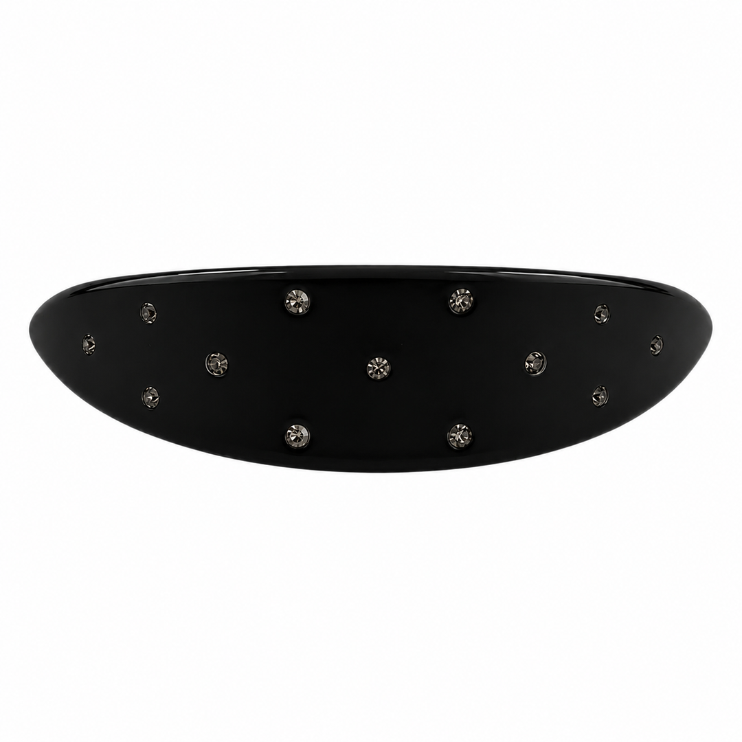 WS Acetate Barette Oval with Crystal - Black