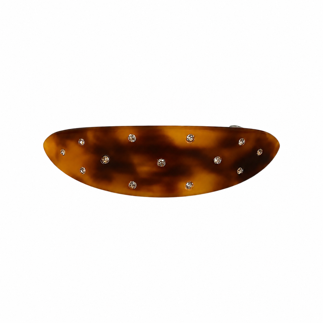 WS Acetate Barette Oval with Crystal - Brown