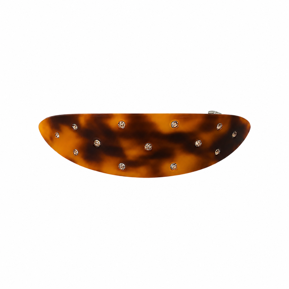 WS Acetate Barette Oval with Crystal - Classic Tortoise
