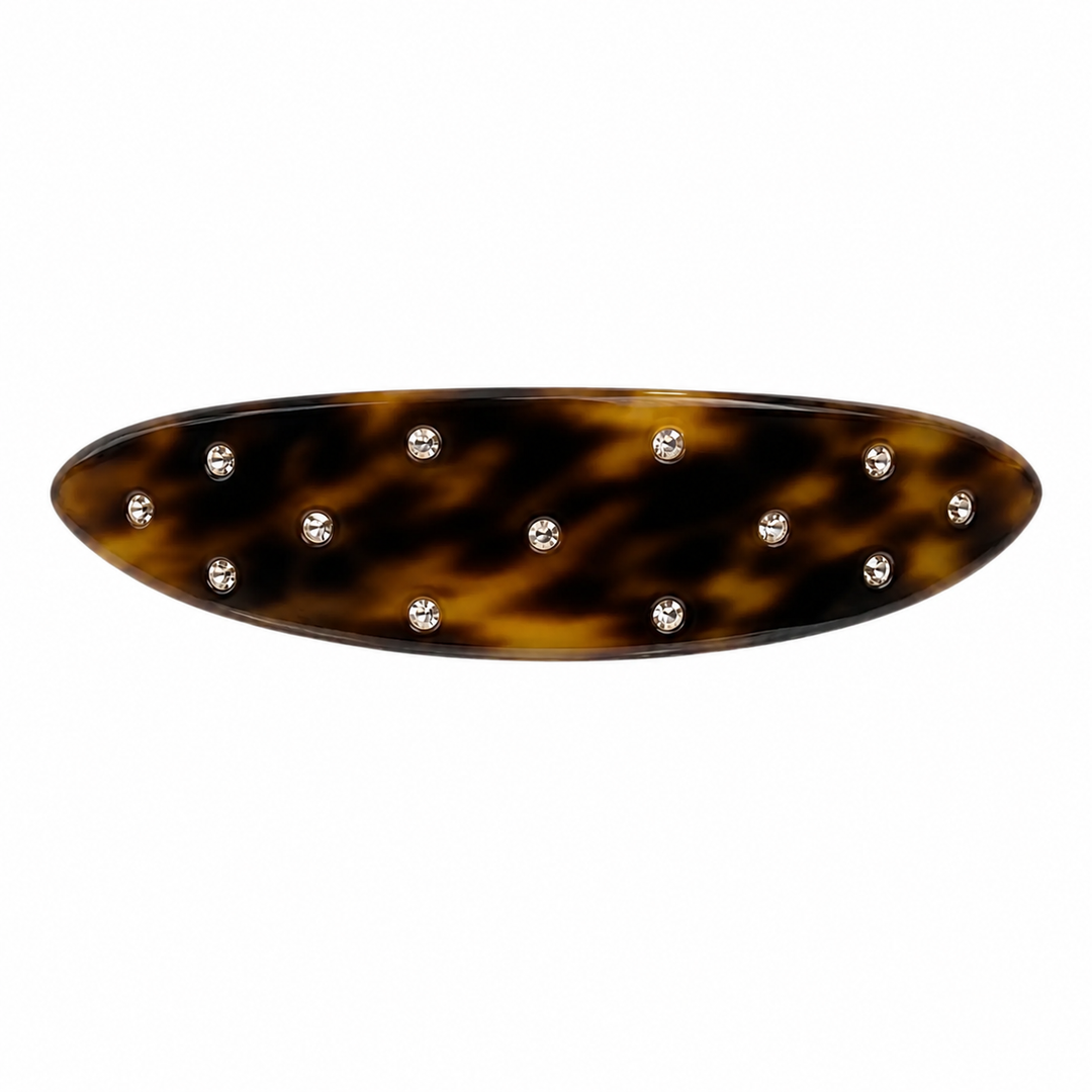WS Acetate Barette Oval with Crystal - Dark Tortoise - Hero