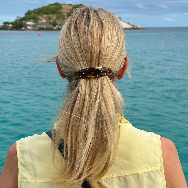 WS Acetate Barette Oval with Crystal - Dark Tortoise - Image 1