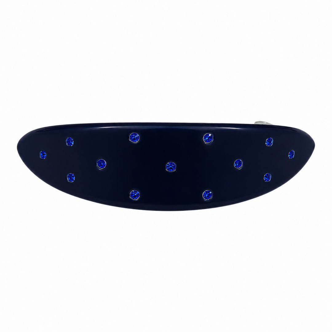 WS Acetate Barette Oval with Crystal - Navy