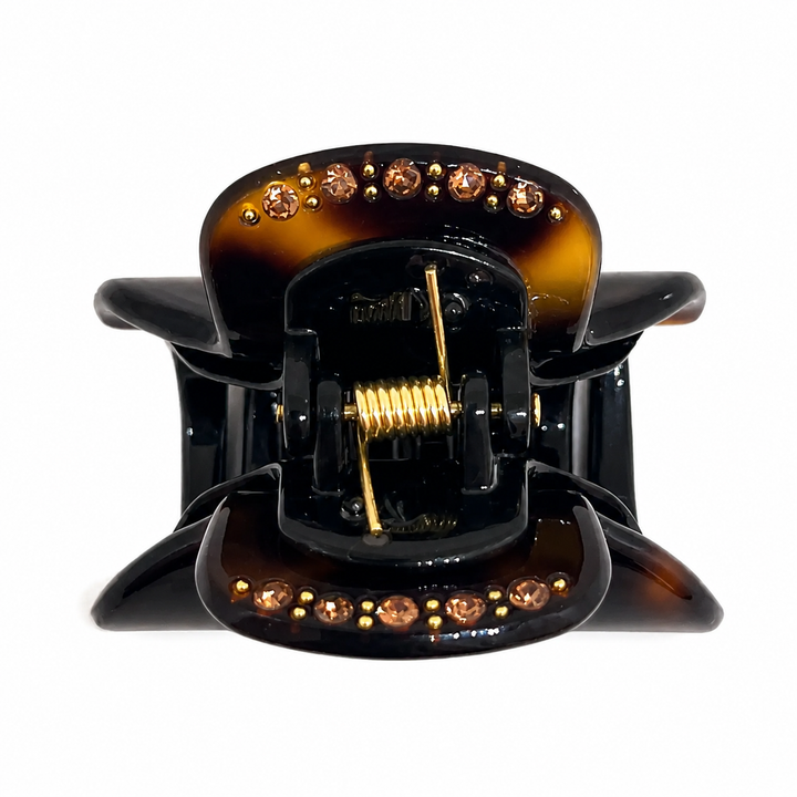 WS Acetate Hair Claw Small with Crystals Tortoise - Dark Tortoise - Image 1