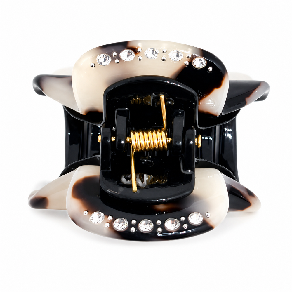 WS Acetate Hair Claw Small with Crystals Tortoise - Light Tortoise - Image 1