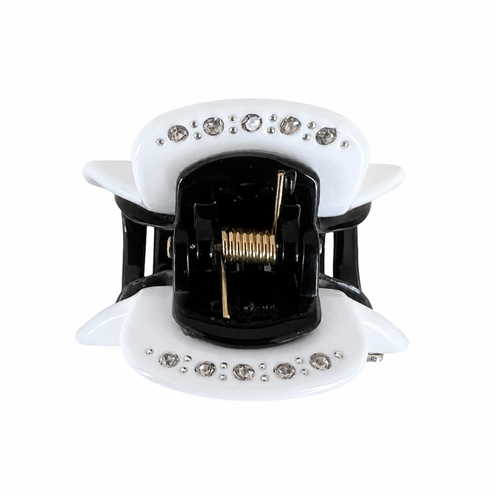 WS Acetate Hair Claw Small with Crystals - White - Image 1
