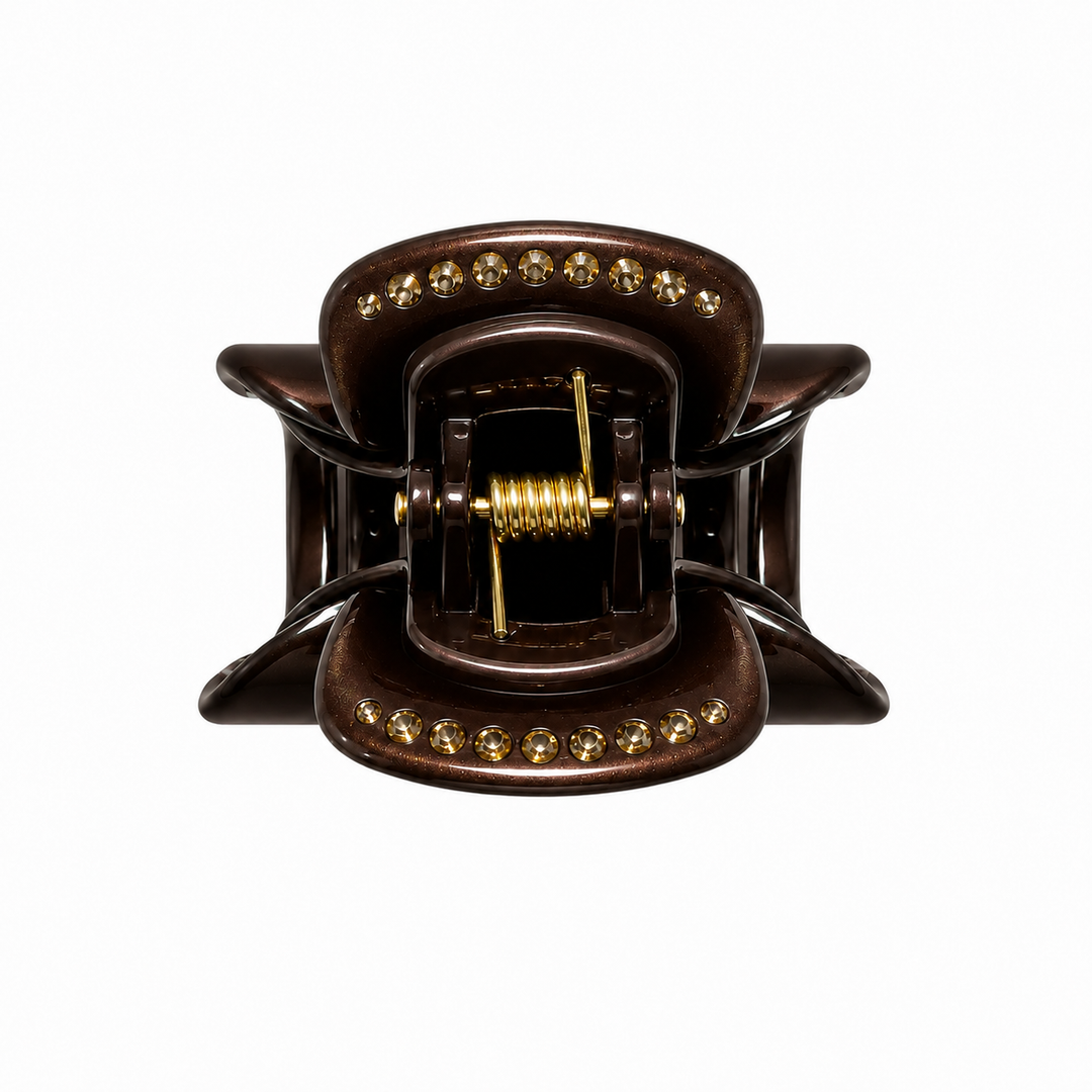 WS Acetate Hair Claw Small with Crystals Trim - Brown - Image 1