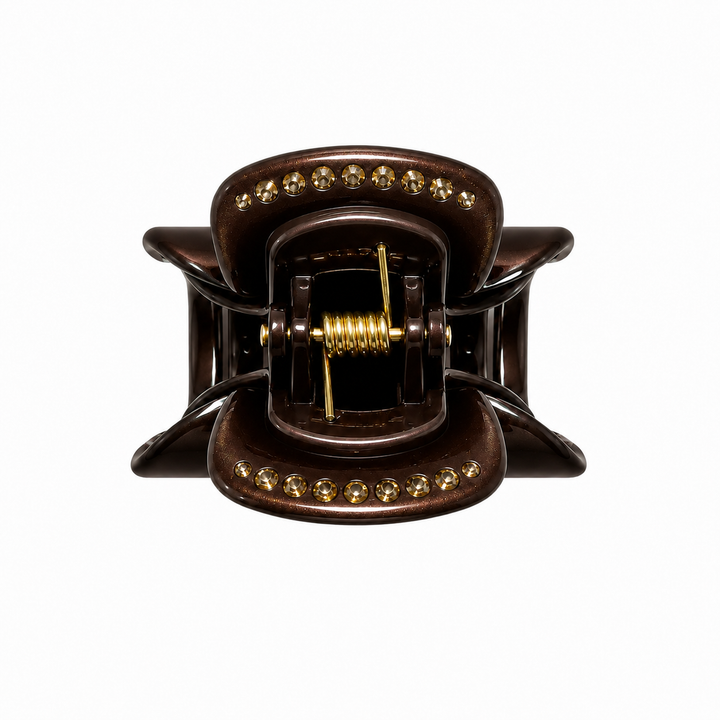 WS Acetate Hair Claw Small with Crystals Trim - Brown - Image 1