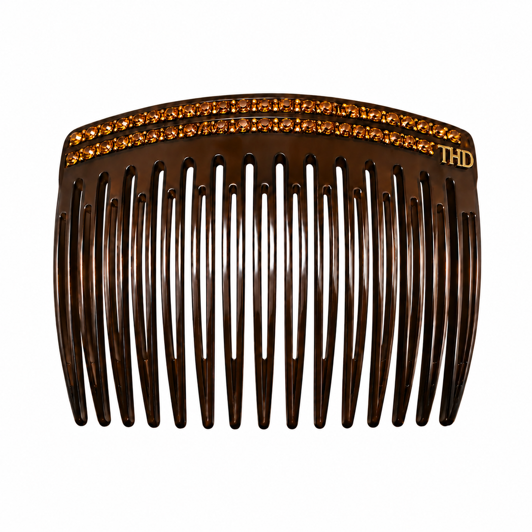 WS Acetate Haircomb with Crystals - Deep Brown - Hero