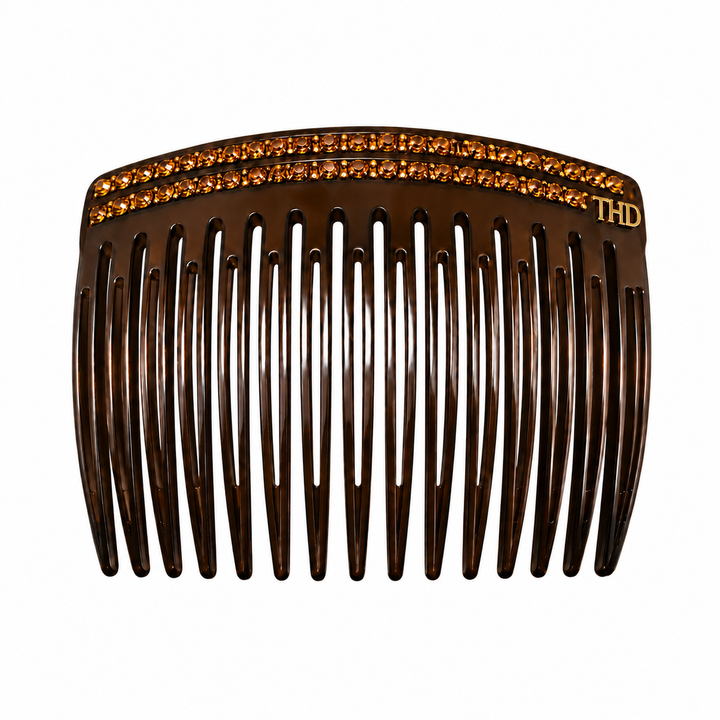 WS Acetate Haircomb with Crystals - Deep Brown - Hero