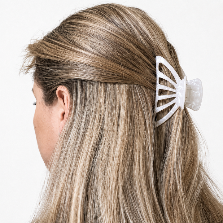 WS Acetate Large Cutout Hair Claw Pearl - Pearl White - Image 1