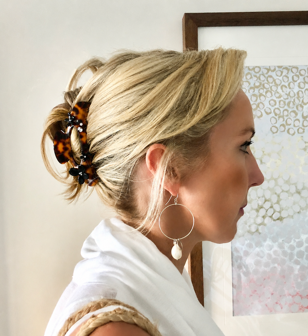 WS Acetate Oversized Hair Claw Swarovski Crystals and Flower Tortoise - Dark Tortoise - Image 1
