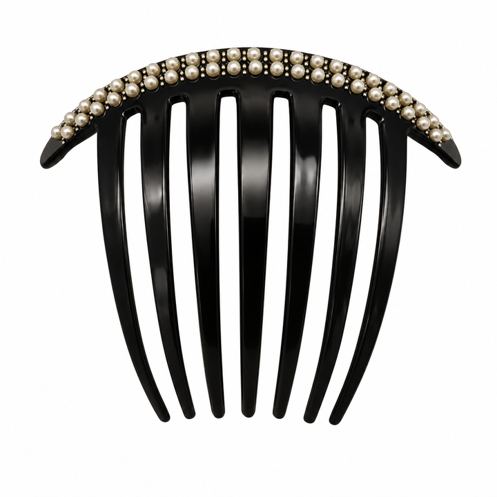 WS - Acetate Pleat Comb - Double Pearls - Black