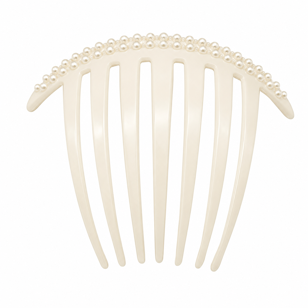 WS - Acetate Pleat Comb - Double Pearls - White
