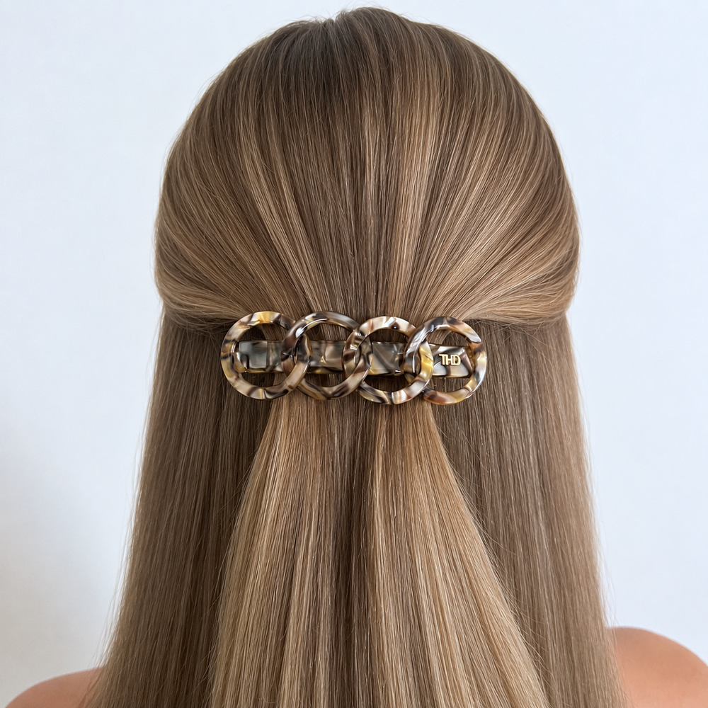 WS Acetate Rings Barette Marble - Gold Marble - Image 1