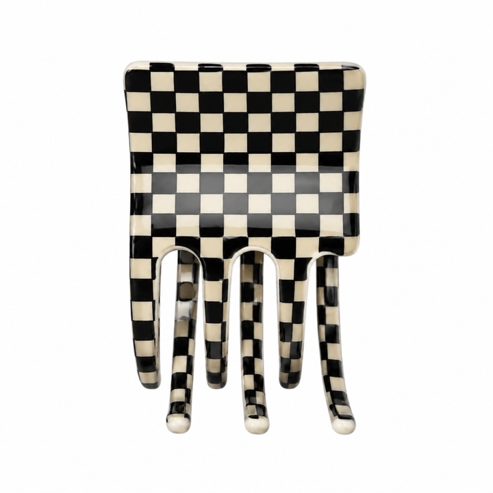 WS Acetate Square Hair Claw Check - Black & White Check