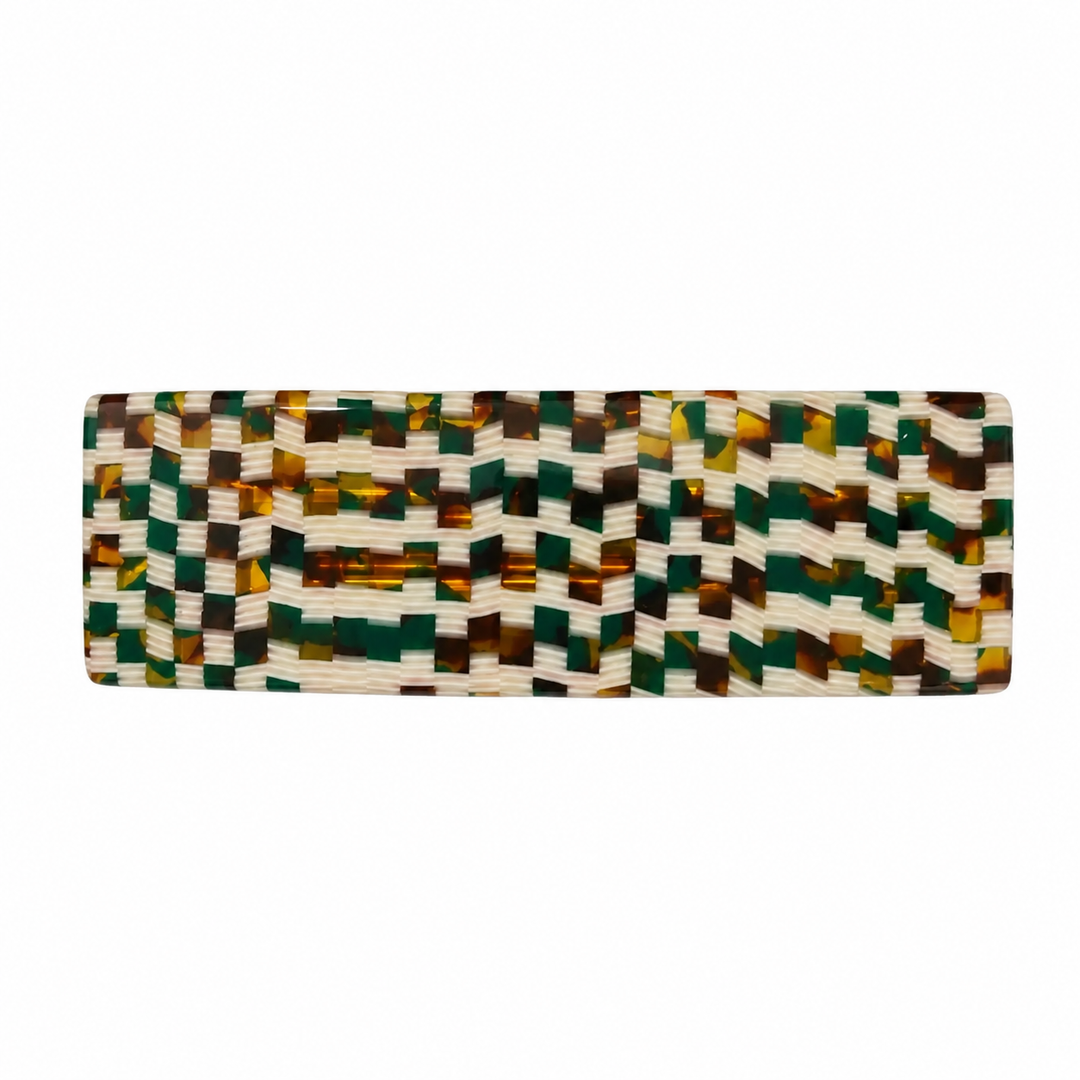WS Acetate Barette Check - Green/Gold (Wide)