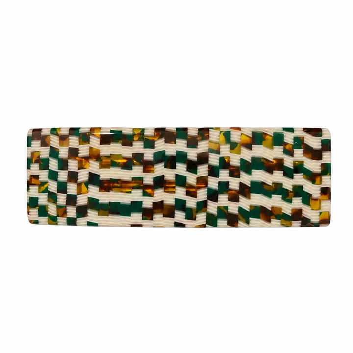 WS Acetate Barette Check - Green/Gold (Wide)