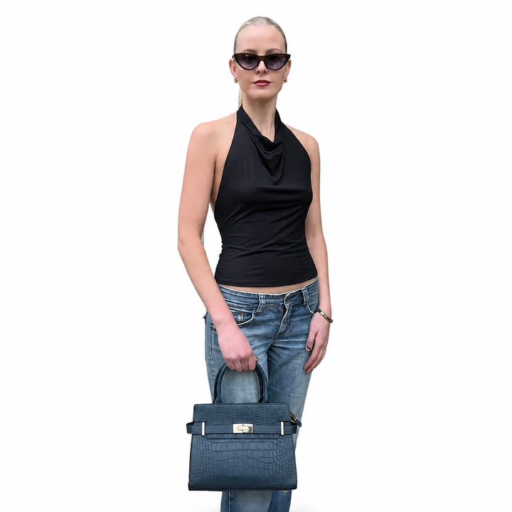 WS Alexandra Cowhide Croc Tote Bag - Blue - Image 3