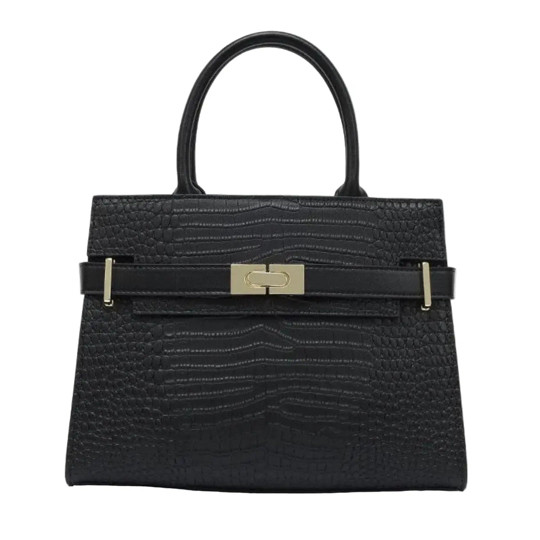 WS Alexandra Cowhide Croc Tote Bag - Black