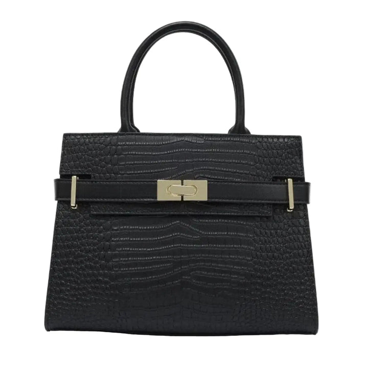 WS Alexandra Cowhide Croc Tote Bag - Black