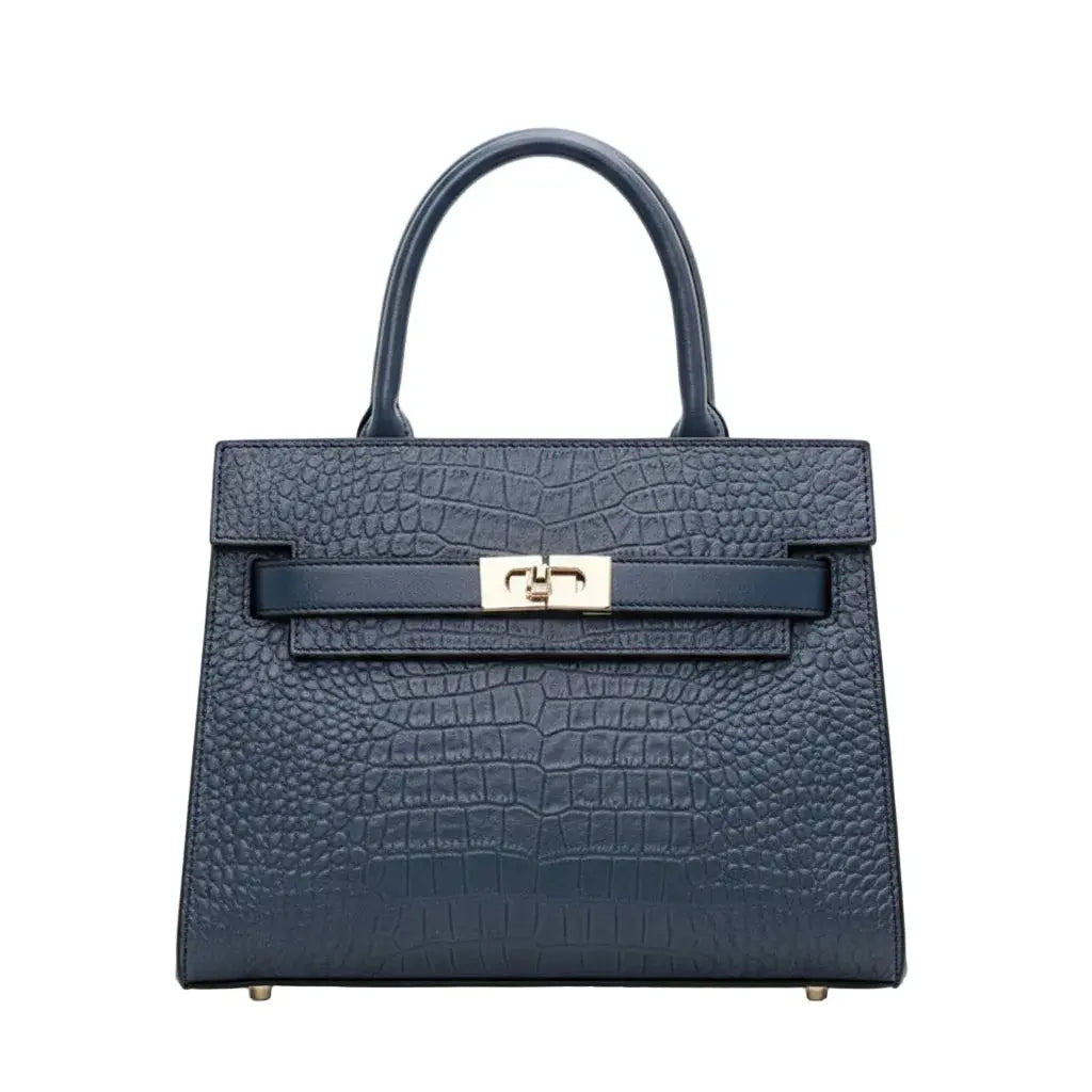 Alexandra Medium Cowhide Croc Tote Bag - Blue