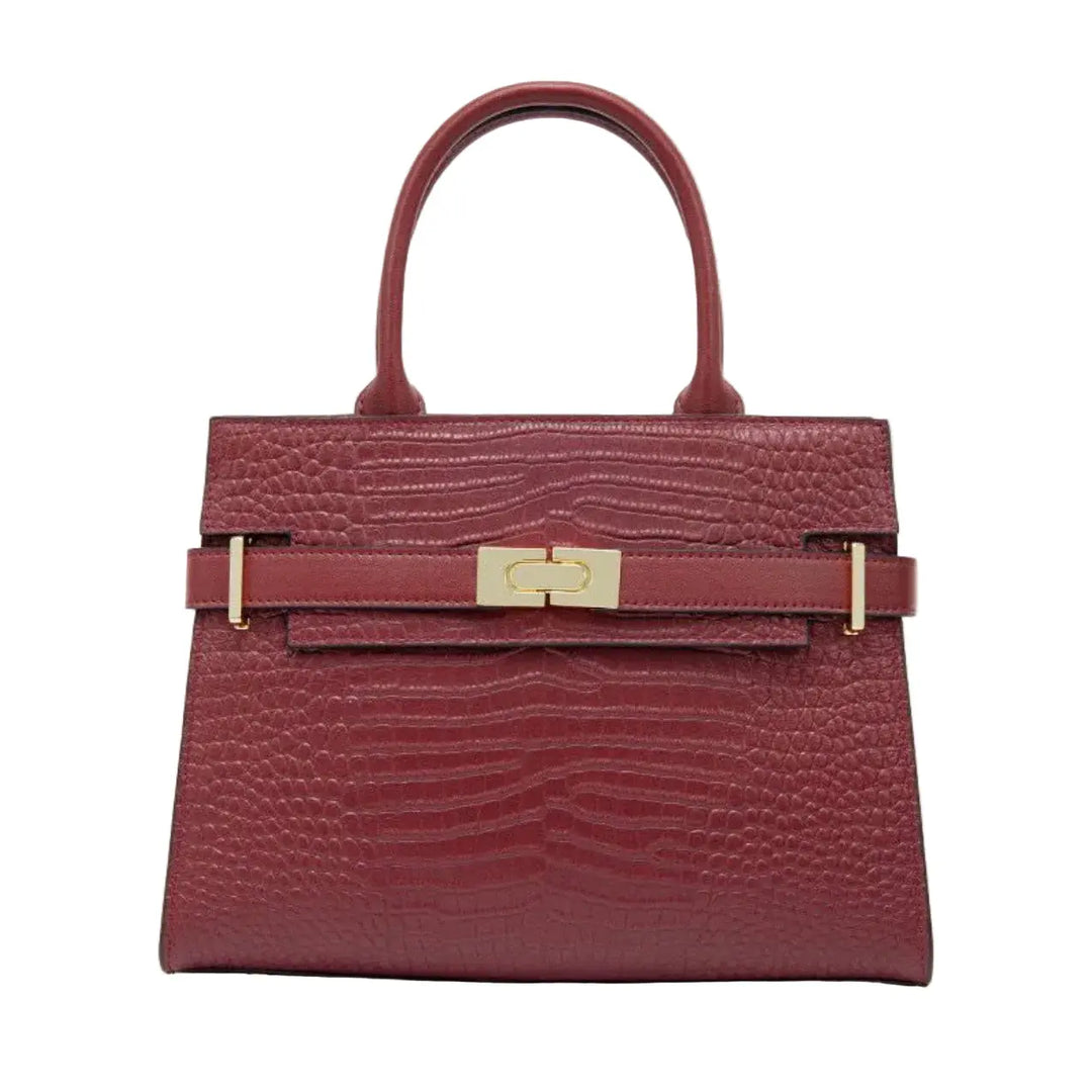 Alexandra Medium Cowhide Croc Tote Bag - Burgundy