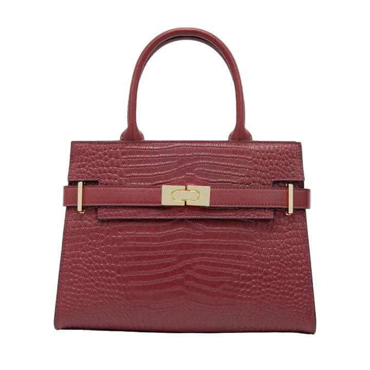Alexandra Medium Cowhide Croc Tote Bag - Burgundy