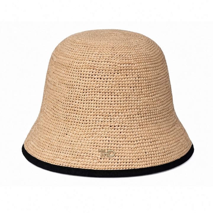 Alice Raffia Cloche Sun Hat - Natural & Black Trim - Hero