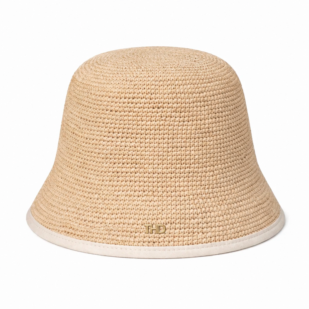 Alice Raffia Cloche Sun Hat - Natural & White Trim - Hero