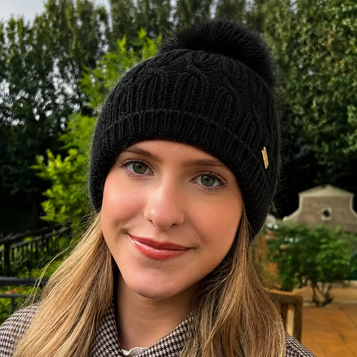 WS Angora Beanie Pompom - Black - Image 1