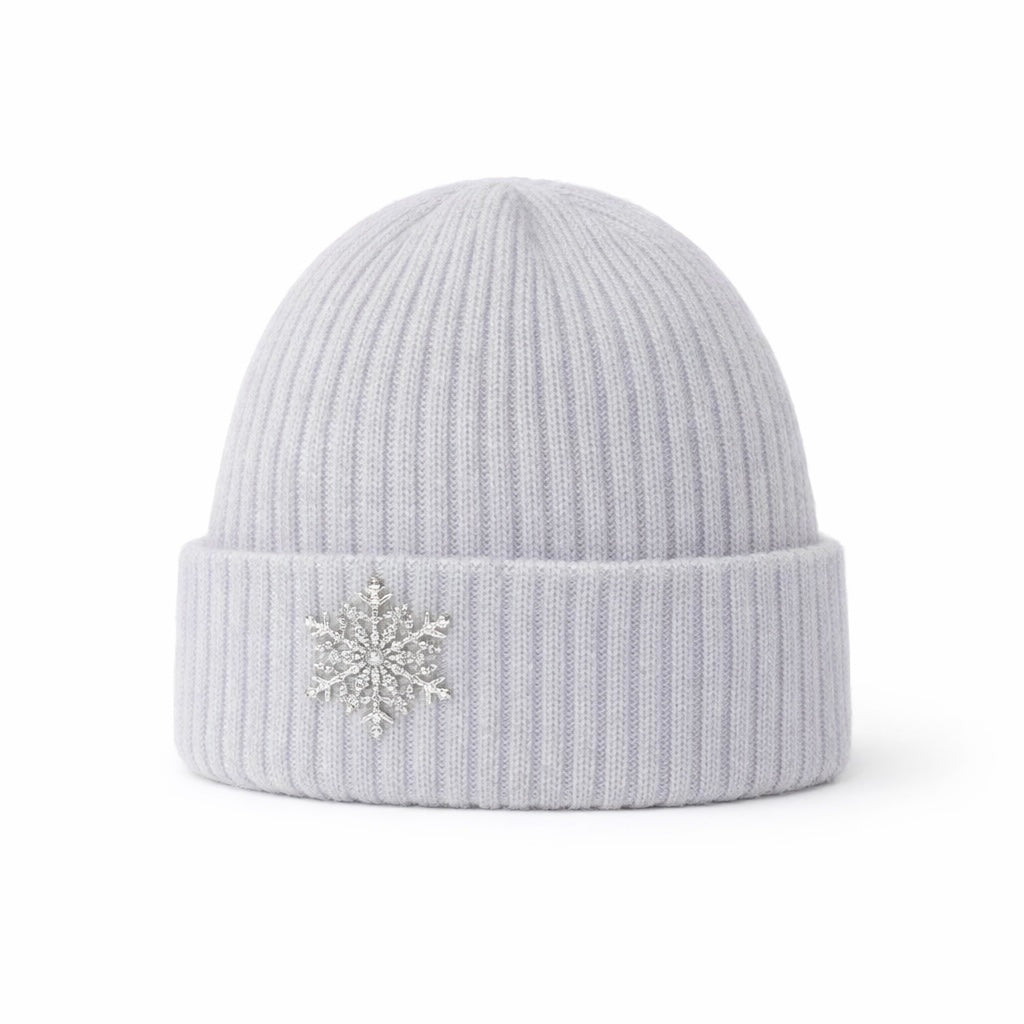 WS Angora Blend Beanie with Snowflake - Grey